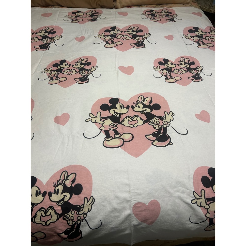 Disney Mickey Minnie Mouse Heart Fabric Shower Curtain Pink White 100% Cotton